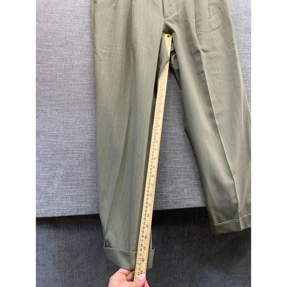 Corbin Dress Pants Mens 34 Green 150s Micro Merino Pleated Straight Leg Oxford